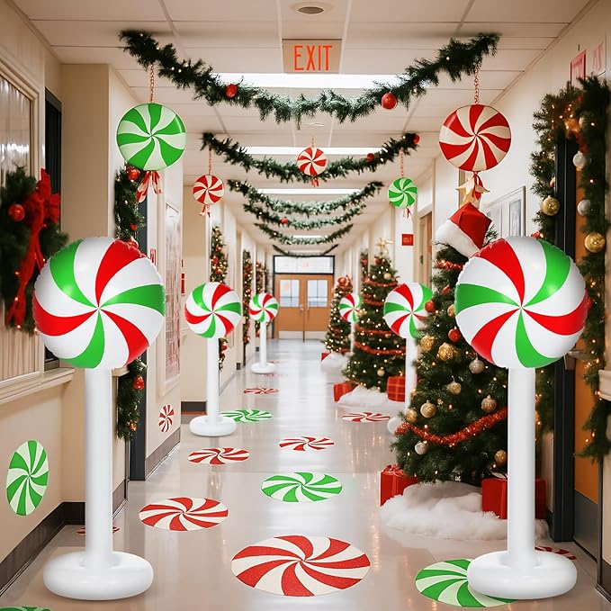 1 Pcs Christmas Inflatable Outdoor Decorations 4 FT Christmas Candy Inflatable Column Decoration for Winter Xmas Lawn Yard Garden Home Decor