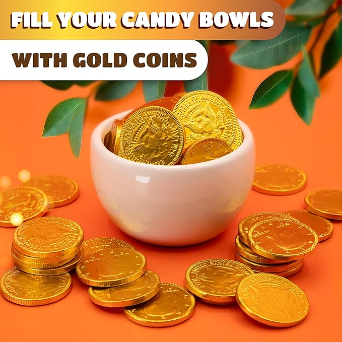 Milk Chocolate Coins Bulk - 2 Pound Pack - 160 Count - Chocolate Gold Coins for Party Favors - Individually Wrapped Gold Candy for Goodie Bags & Party Favors