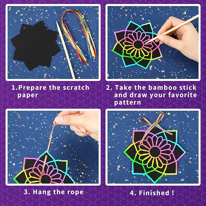 JULMELON 36 PCS Ramadan Crafts for Kids, Rainbow Scratch Paper Art for Kids Ramadan Gifts Eid Mubarak Magic Color Scratch Off Cards for School Classroom Activities DIY Drawing Project Party Favors
