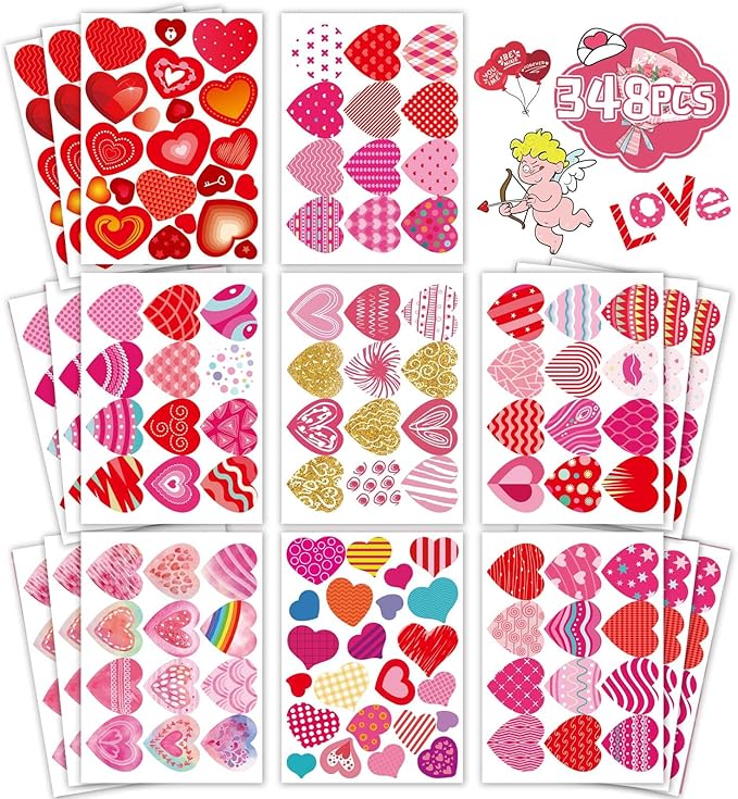 Heart Stickers for Kids, Valentines Day Colorful Heart Stickers Valentine's Day Love Decorative Stickers Valentine's Day Party Favors Supplies