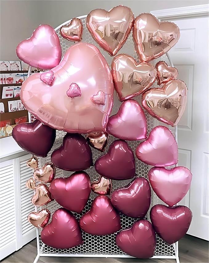 12 Pcs Red Heart Shaped Metallic Balloons 18 Inch Valentine Balloons for Valentines Day Bridal Shower Wedding Party Decorations (Red,Wine Red,Pink, Hot Pink)