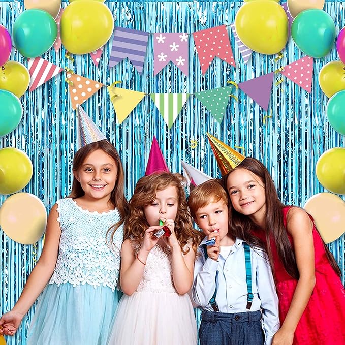 6 Pack Light Blue Foil Fringe Curtains Backdrop, 3.28 x 9.8 Ft Metallic Streamers Tinsel Curtains Background for Photo Booth, Birthday, Halloween, Christmas, Thanksgiving, New Year Party Decorations