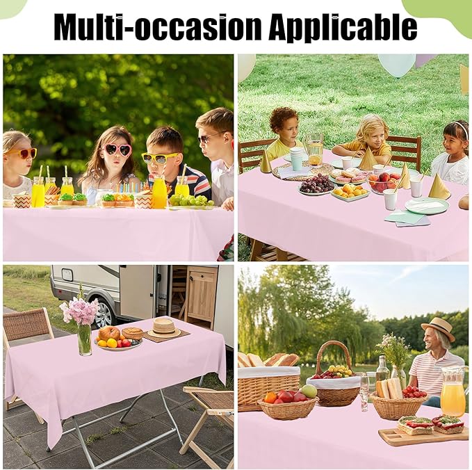 Smiry Disposable Table Cloth - 12 Pack, 54 x 108 Inch Waterproof Rectangle Tablecloths for Easter Party, Valentines & Mothers Day Decorations, Decorative Plastic Table Cover, Leakproof & Sturdy, Pink