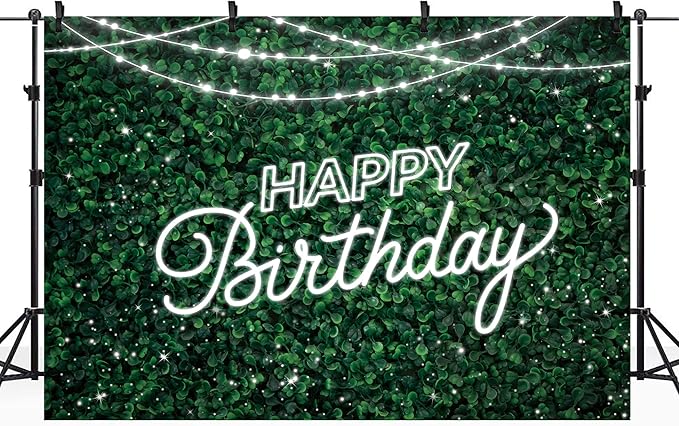 Riyidecor Green Leaves Happy Birthday Backdrop Jungle Safari Party Decorations Nature Green Rustic Lawn Leaves 7Wx5H Feet Photography Background Birthday Photo Studio Shoot