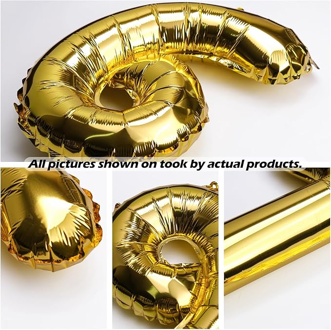 [10] 16" Number Gold Foil Balloons 0-9 set, Mylar Aluminum Hanging Numbers for Graduation Birthday Party Decorations Christmas New Year eve (10 Pcs)