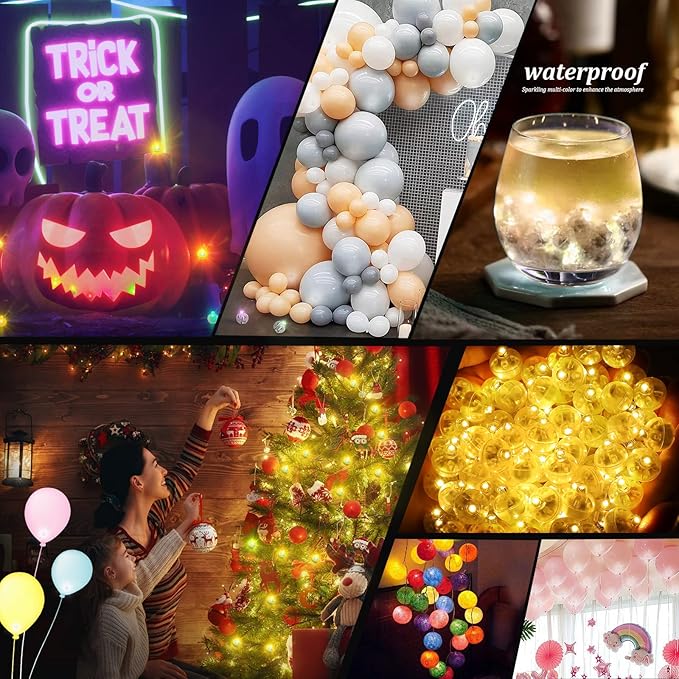50pcs LED Warm White Balloon Lights, Round LED Mini Lights for Paper Lantern Balloon Birthday Party Event Indoor Outdoor Wedding Decoration Halloween Christmas Supplies