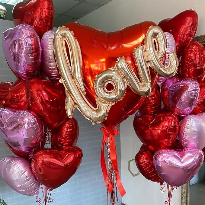 Biapian Foil Heart Balloons Red, 10PCS Red Heart Shape Balloons, Valentines Balloons 18inch Red Foil Balloons for Helium Valentine Decorations for Valentines Day, Wedding, Anniversary Decoration