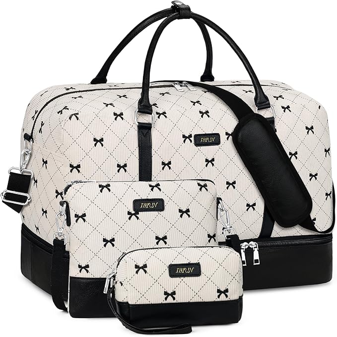 IBFUN Weekender Bags for Women, 21" Weekender Travel Bag, Travel Duffle Bag with Shoe Compartment Carry on Overnight Duffel Bag for Weekend Travel Business Trip, 3PCS
