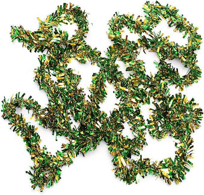 Anderson's Metallic Green & Gold Tinsel Twist Garland, 25ft Holiday Decoration, Christmas Tree Trim, Parade Float Decor, Party Supplies, Halloween, Graduation, Indoor/Outdoor Event Garland