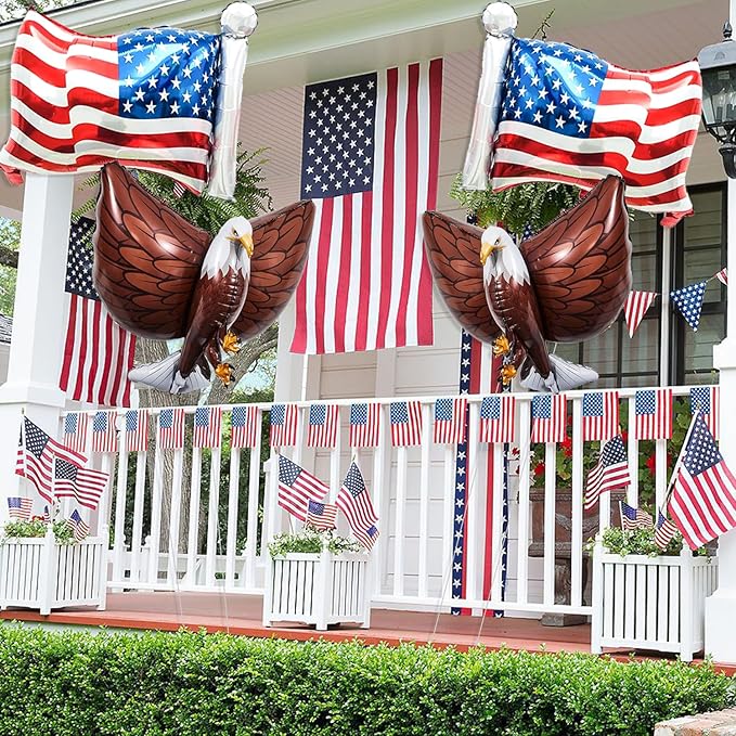 4 PCS American Flag Balloons Eagles Balloon, Large 3D Eagle Balloon Patriotic Balloons for 4th of July Party Decorations Red White Blue Decorations