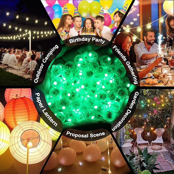 50pcs LED Green Balloon Lights, Round LED Mini Lights for Paper Lantern Balloon Birthday Party Event Indoor Outdoor Wedding Decoration Halloween Christmas Supplies