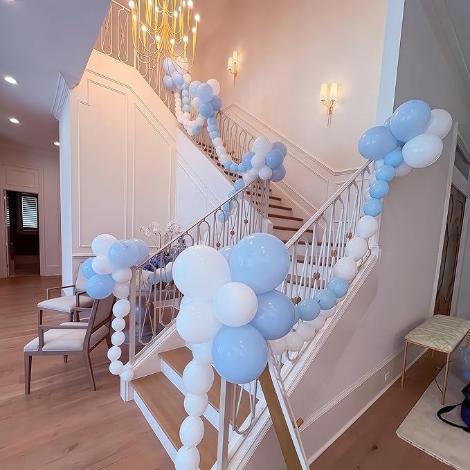 100PCS Blue and White Link Balloons, Baby Light Blue White Linking Balloons with Tail for Making Balloon Wall Arch and Chains, Quick Balloon for Wedding Birthday Baby Shower Party Decorations (6inch)