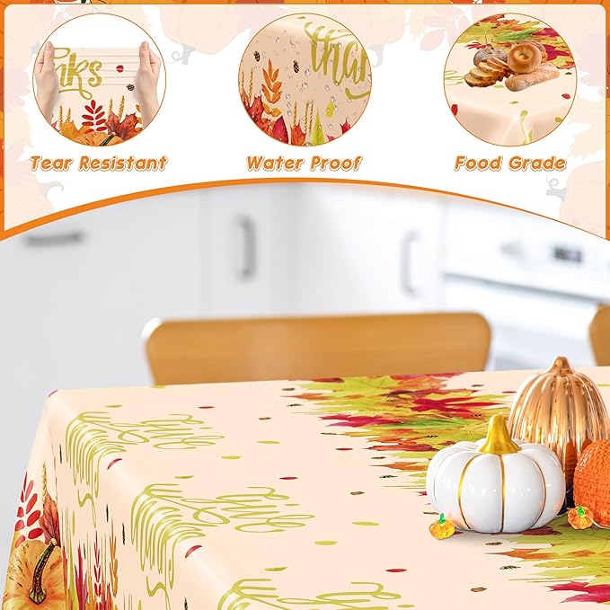 QZYL 4 Pack Thanksgiving Tablecloths, 54" x 108" Fall Plastic Tablecloth, Rectangle Maple Leaves Pumpkin Disposable Table Cloths Tablecover, Thanksgiving Decorations Table Decor Fall Party Supplies