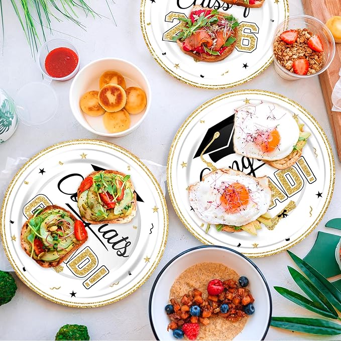 320Pcs Graduation Table Decorations Party Supplies - White Gold Graduation Plates and Napkins Class of 2026 Disposable Dinnerware Set for College High School Congrats Grad Party Favors, Serve 80