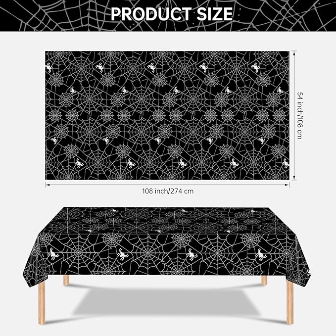 2 Pcs Halloween Tablecloth - Plastic Halloweens Spider Webs Table Cloth, Black Disposable Rectangle Spiderweb Table Cover for Halloween Party Decorations Supplies Favors Tables Decor, 108 x 54 Inch