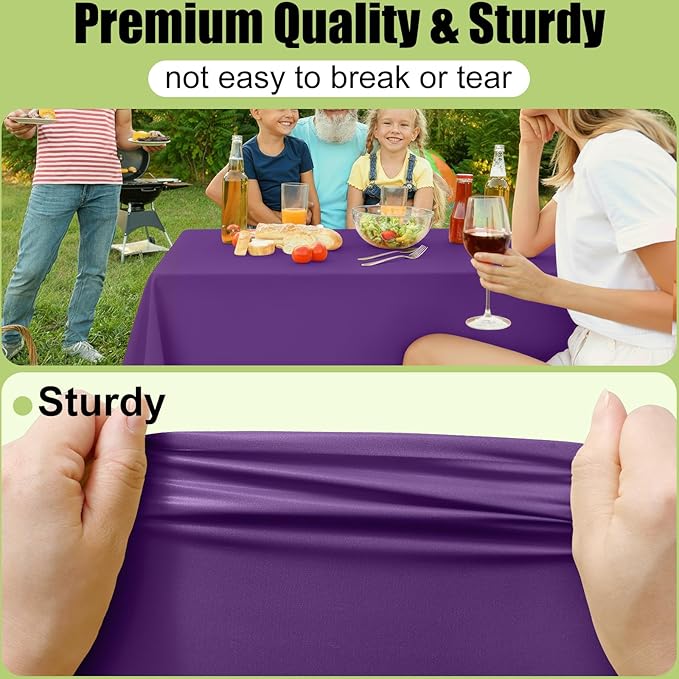 Smiry Disposable Table Cloth - 15 Pack, 54 x 108 Inch Waterproof Rectangle Tablecloths for Parties, Decorative Plastic Table Cover, Leakproof & Sturdy, Purple