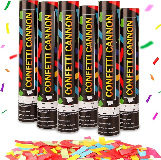 6 Pack 12 Inch Confetti Cannon Multicolor Confetti Popper Party Shooter for Wedding Birthday Graduation Celebration, These Pack of 6 Confetti cannon with Biodegradable Paper Launches 16 ft