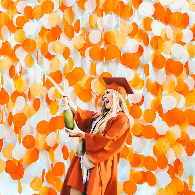 205 Ft Orange Party Decorations Big Circle Dots Backdrop Garland Ombre Orange Tissue Paper Polka Dot Hanging Streamer for Birthday Engagement Wedding Fall Autumn Thanksgiving Harvest Party Supplies