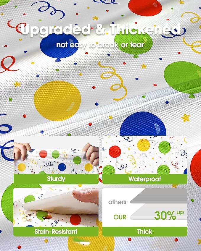 Pureegg Plastic Table Cloth Disposable 10 Pack, 54 x 108 Inch Table Cloths, Birthday Party Decorations, Picnic, White Tablecloths, Rectangle, Colorful, Rainbow Cover, Leakproof & Sturdy, Balloon