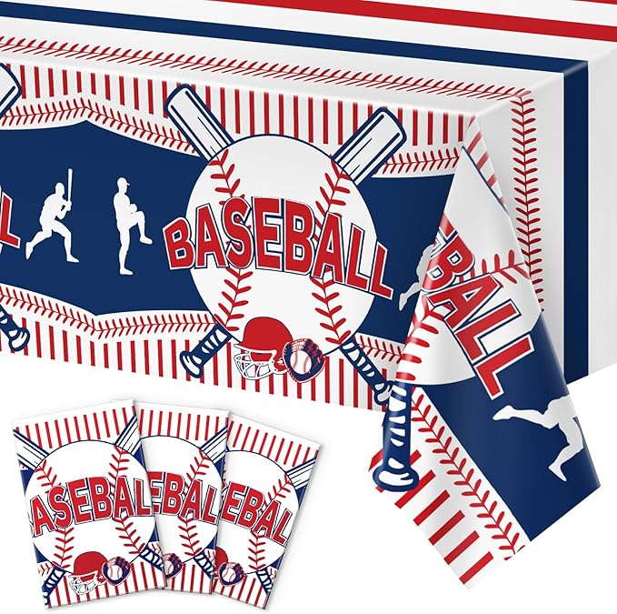 3pcs Baseball Tablecloth - Table Cover & Party Decorations - Disposable Plastic Tablecloth - Rectangle for Baseball Games & Sports Birthday Decorations
