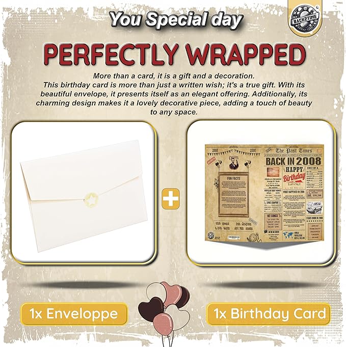 18th Birthday Card - Back In 2008 Newspaper - 18th Happy BIRTHDAY cards for Him Her - Vintage 18 th birthday gifts for women men - JUMBO size - 18 th birthday decorations - gift for 18 year old