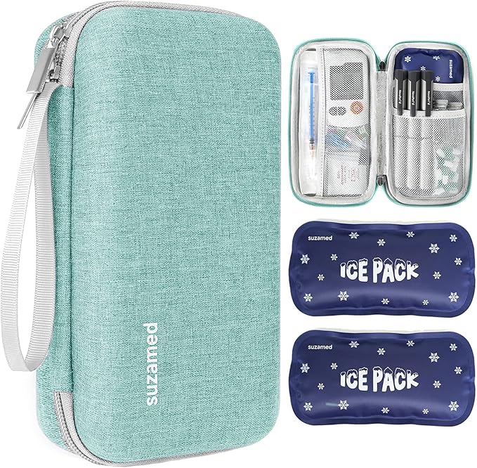 suzamed Insulin Cooler Travel Case,EVA Insulation Travel Medicine Kit with 2 Ice Packs for Diabetes Care,Insulin Pen and Other Diabetic Supplies (Green)