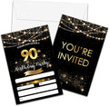 90th Birthday Invitations with Envelopes - Black Gold Glitter Fill-in Invites Cards - Surprise Birthday Party Invitation Card for Him/Her - Adults Birthday Party Favors Supplies Decorations (20 Pack)