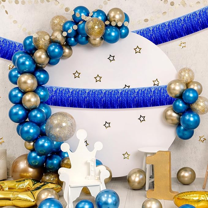 12 Pack 10 Feet Metallic Foil Fringe Garland Tinsel Streamers Banner, Blue Wall Hanging Tinsel Fringe Banners for Parade Floats, Wedding, Birthday, Christmas, New Year Party Decorations
