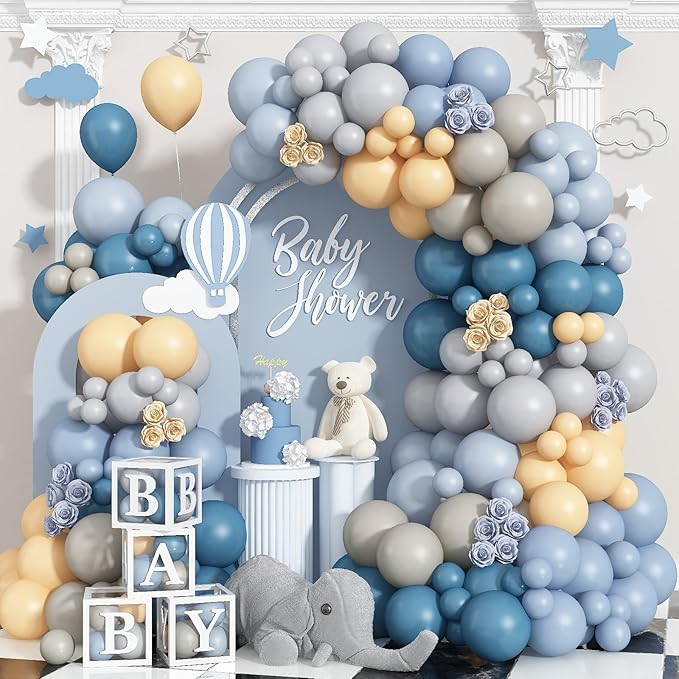 Dusty Blue Balloon Arch Kit 139Pcs Slate Blue Grey Balloons Garland Neutral Boho Retro Fog Gray Apricot Beige Cream White Sand Brown Birthday Party Balloons for Boys Bear Cloud Baby Shower Decorations
