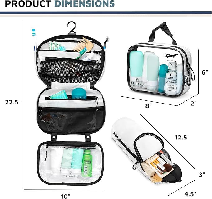 Toiletry Bag Kit Set: Hanging Travel Toiletry Bag + 311 TSA Cosmetic Liquid Bag + Ultralight Accessory Organizer Pouch