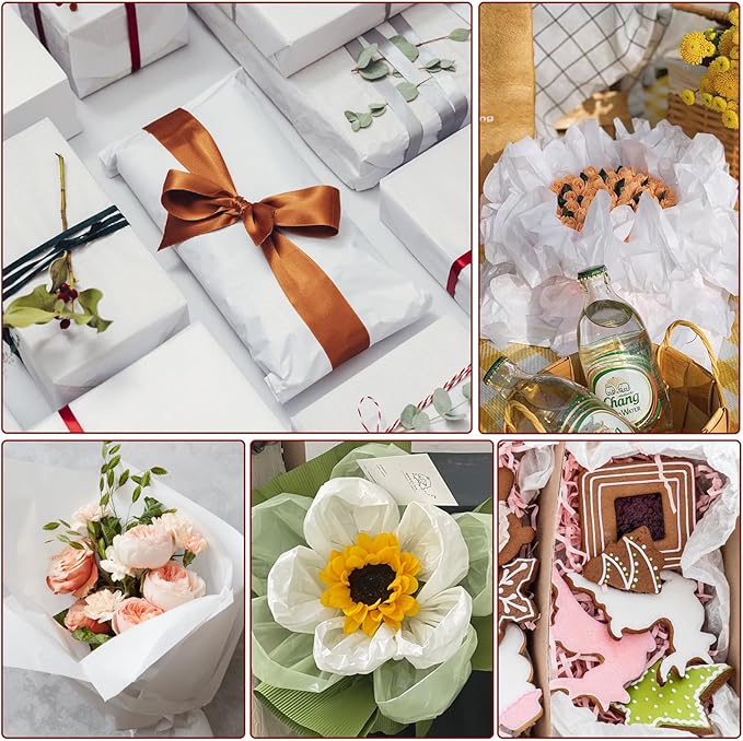 RYKOMO 200 Sheets White Tissue Paper for Gift Bags 14 x 20 Inches Acid Free Tissue Paper for Storage, Packaging, New Year, Festival Mother's Day Gift, Wedding, Birthday and Flower Decoration