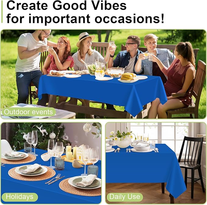 QIKSION Blue Plastic Table Cloth Disposable 12 Pack, 54 x 108 Inch Tablecloths for Patriotic Decorations, Birthday Party, Rectangle Table Cover