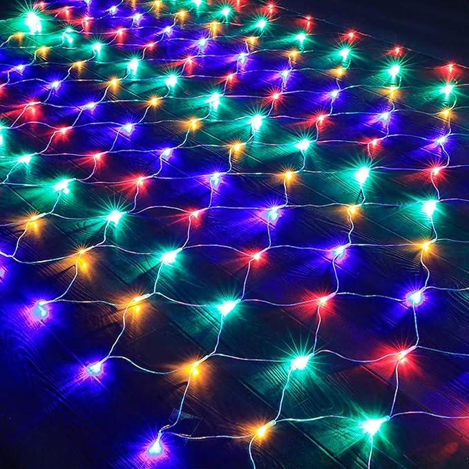LJLNION Christmas Net Lights, 360 LED 12ft x 5ft Connectable Mesh Fairy String Lights,8 Modes Low Voltage Safe Adaptor for Xmas Trees, Bushes, Wedding, Outdoor Garden Decorations, Multicolor