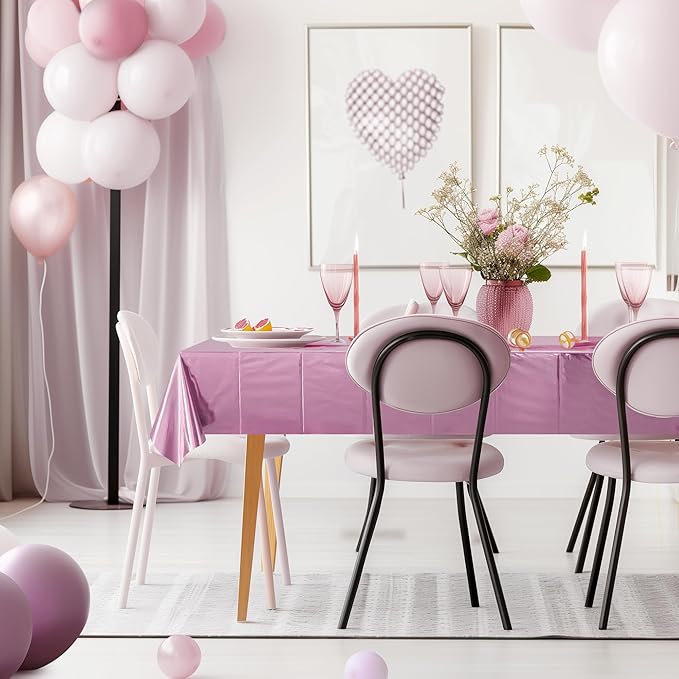 1 Piece Pink Foil Tablecloth 54 * 72inch Plastic Baby Shower Birthday Party Table Cloths Disposable Waterproof Table Cover for Anniversary Bridal Shower Wedding Party Supplies