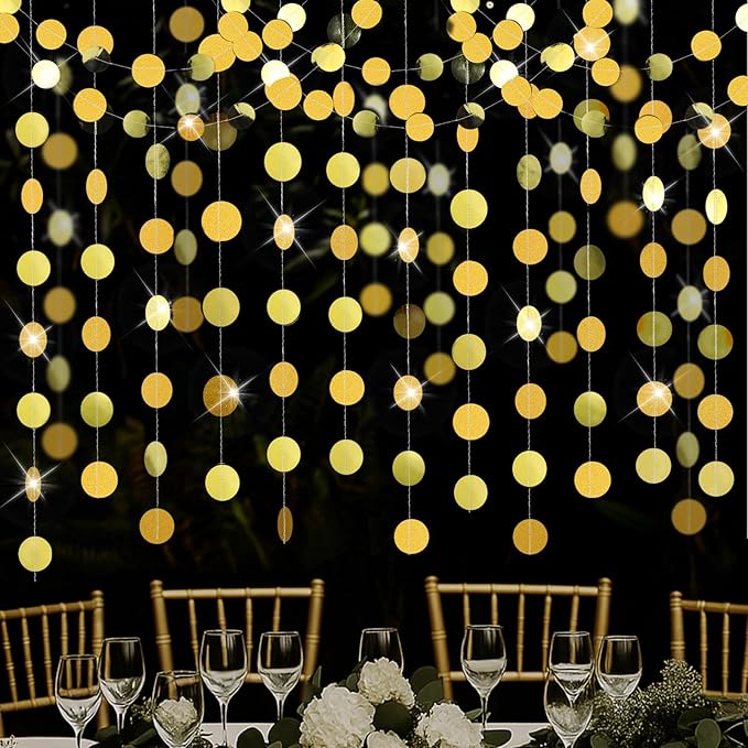 Syhood 6 Pcs Party Decorations Paper Dot Circle Garlands Glitter Streamers Hanging Banner Decor for New Year Baby Shower Wedding Birthday Backdrop Supplies (Mirror Gold)
