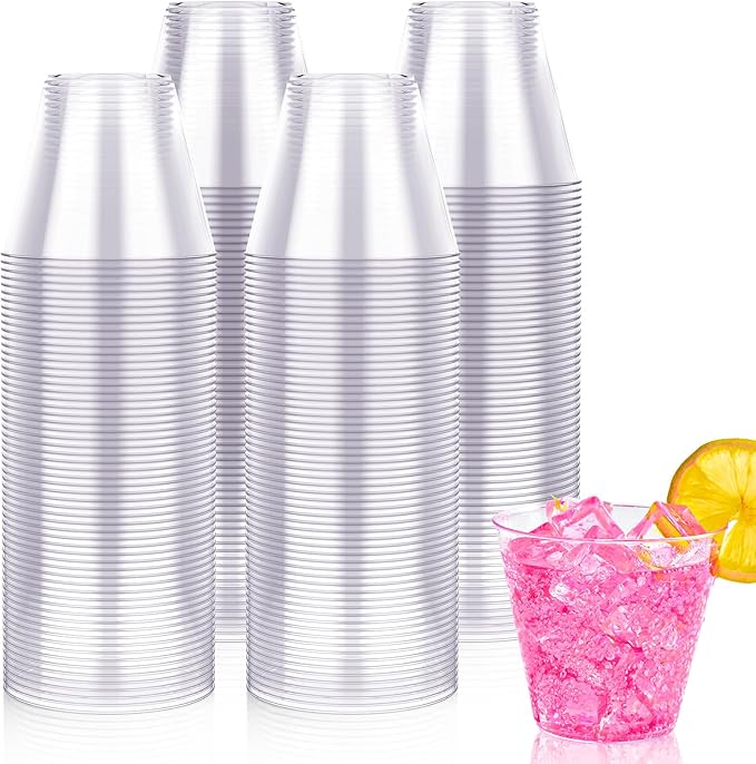 JOLLY CHEF 200 Pack 10 OZ Clear Disposable Plastic Cups,Heavy Duty Clear Plastic Cups Tumblers for Wedding,Thanksgiving, Christmas Halloween Party