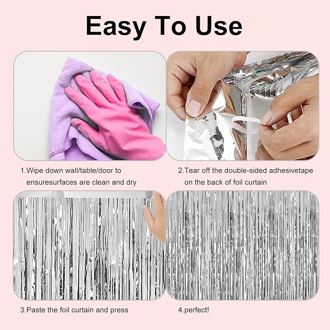 2 Pack 3.28 ft x 6.56 ft Silvery Tinsel Curtain Party Backdrop Decorations, Metallic Foil Fringe Backdrop Door for Halloween, Christmas, Birthday Graduation Wedding Party Streamers Photo Backdrop.