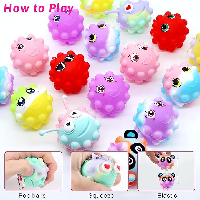 30 Pack Animal Pop Balls Party Favors for Kids,3D Pop Balls Fidget Toys,Birthday Gifts for Boys & Girls,Goodie Bag Stuffers,Pinata Stuffers Filler,Carnival Prizes,Treasure Box Toys,Kids Prizes