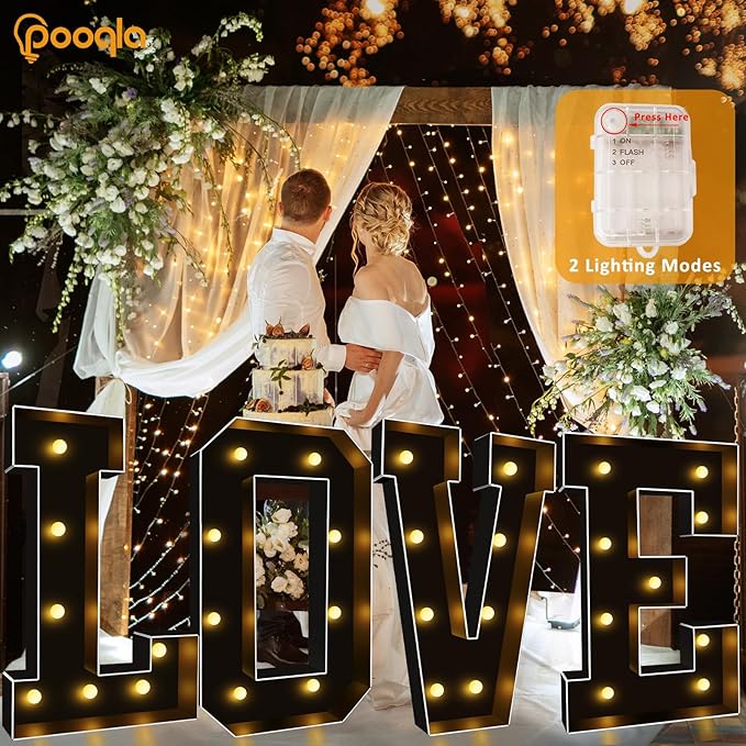 Pooqla 3FT Marquee Light Up Letters, Black LED Party Decor Large Marquee Letters 3 Feet Tall, Giant Mosaic Letter for Birthday Graduation Anniversary Wedding Decoration, Letter D