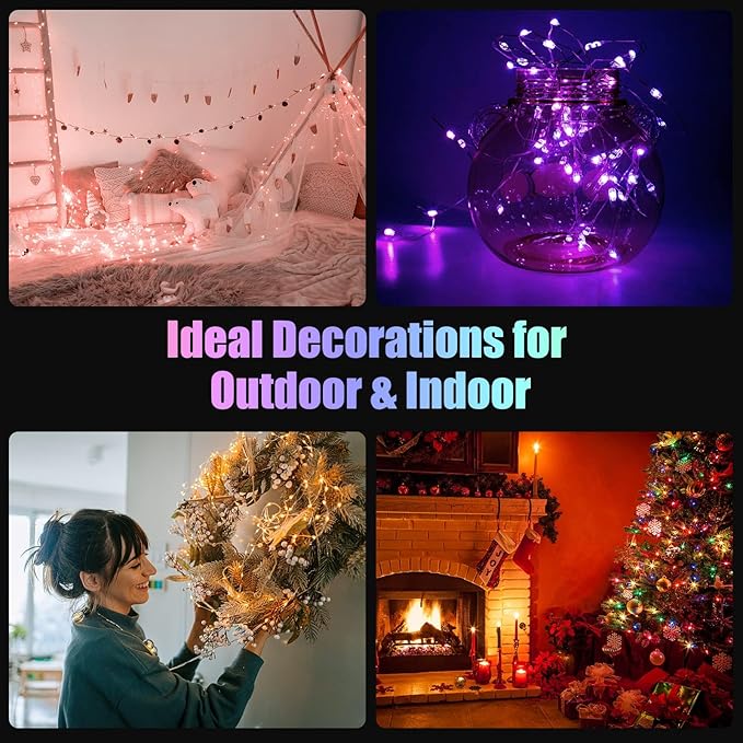 Dazzle Bright Color Changing Fairy Lights Battery Operated, 2 Pack Total 40FT 120LED Silver Copper Wire RGB String Lights with Remote, Waterproof Halloween Decorations for Indoor Outdoor Party Decor