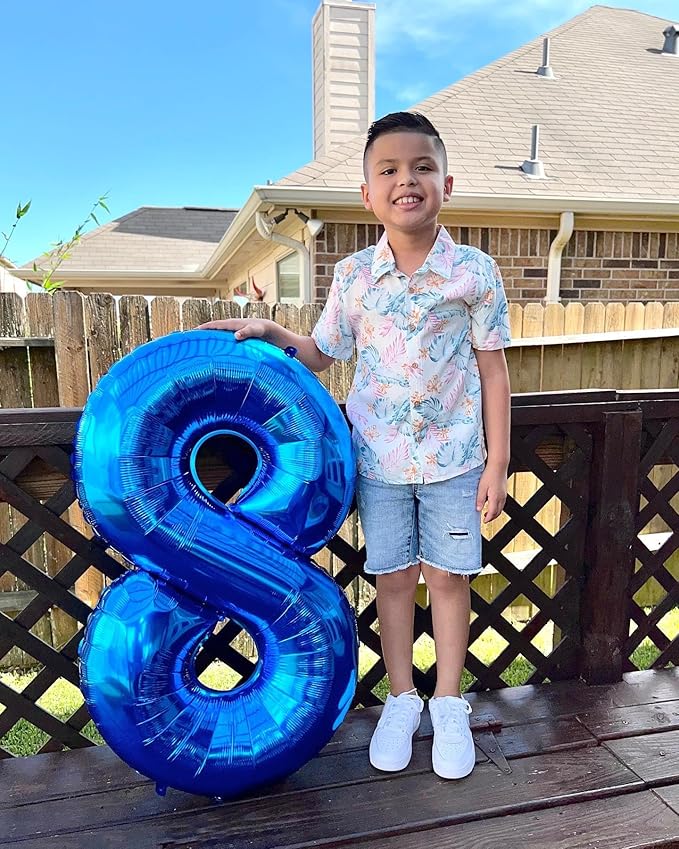Metallic Blue Number 8 Balloon 40 Inch, 8 Balloon Number, 8th Birthday Decorations, Navy Blue Party Supplies for Boys Girls