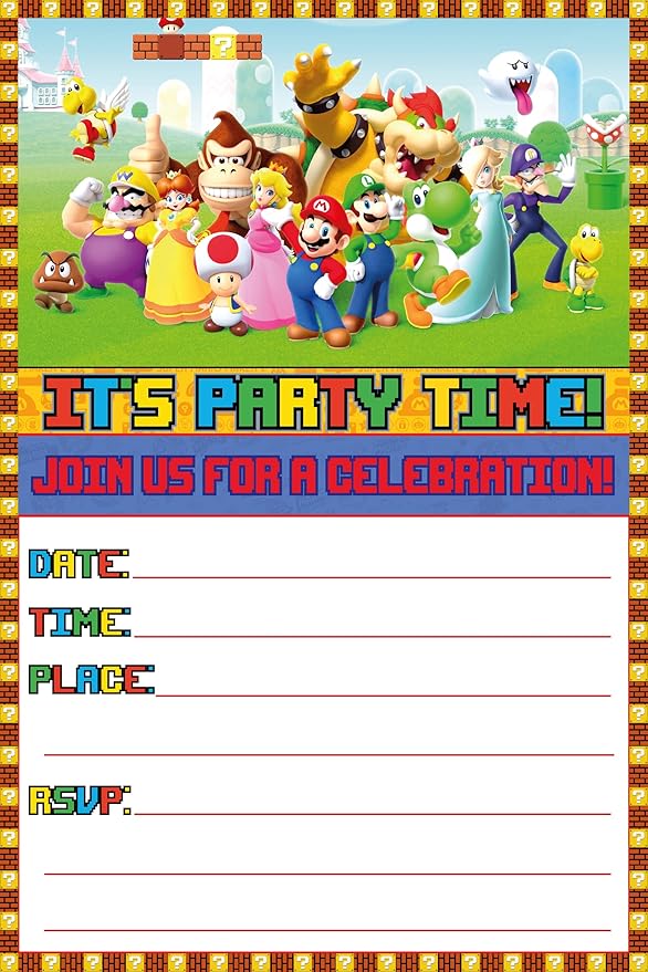 Set of 40 Invitation Cards Classic Video Game -Themed Happy Birthday Invitation Cards - Lightweight (230g), Postcard Style Invites for the Perfect Party Pack