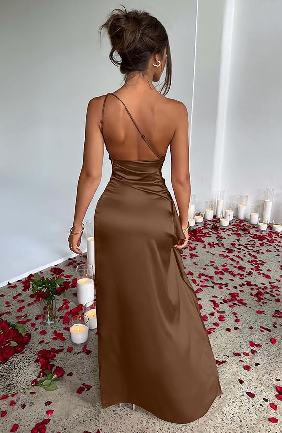 Memoriesea Women's Sexy One Shoulder High Split Cocktail Wedding Party Maxi Dress