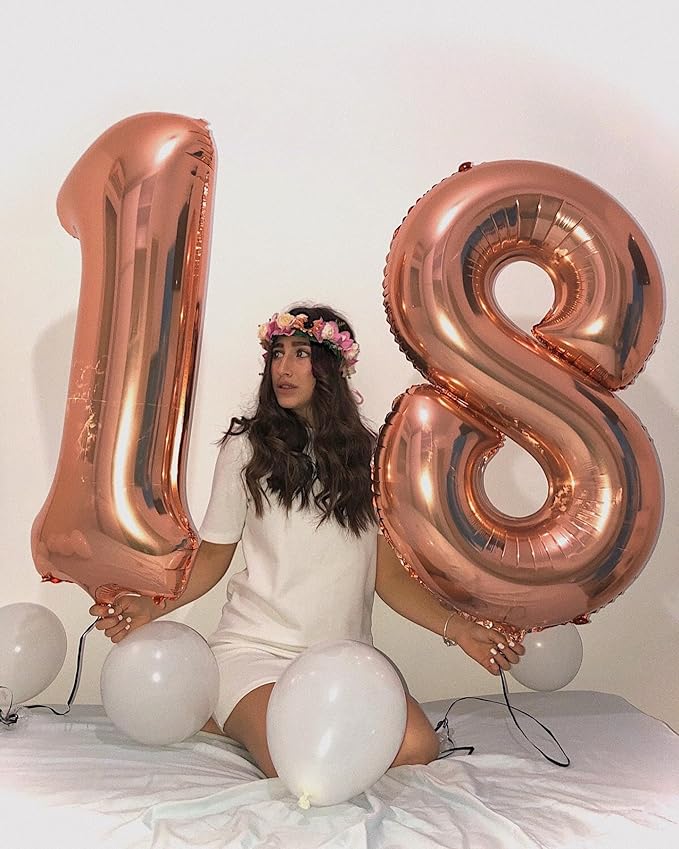 Rose Gold Number 8 Balloon 40 Inch, 8 Balloon Number, 8th Birthday Decorations, Rose Gold Party Supplies for Boys Girls