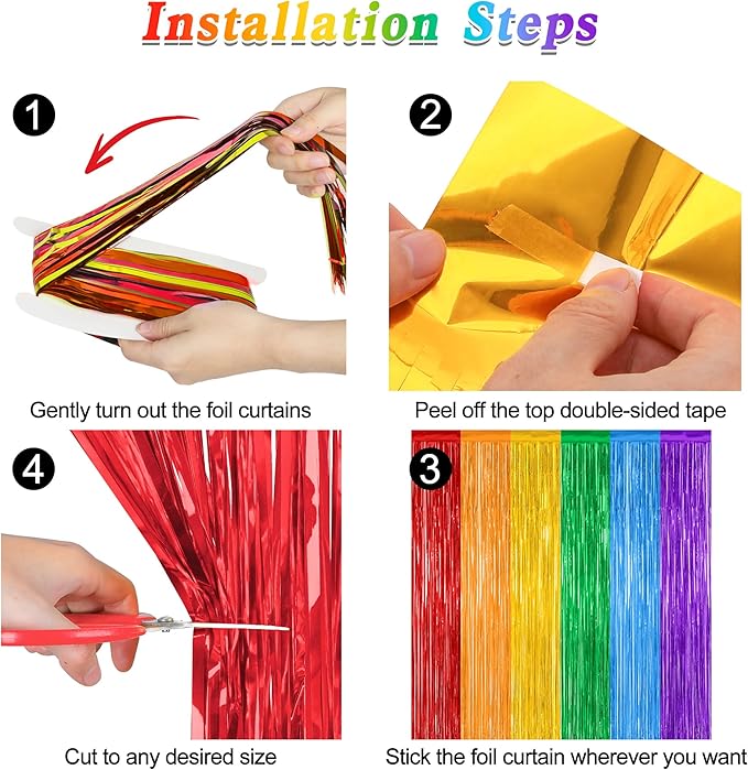 12 Pack Rainbow Backdrop, 3.28 FT x 7.05 FT Pride Decorations, Metallic Fringe Curtains Party Streamer Tinsel Backdrop, Rainbow Foil Curtains Birthday Party Decor Photo Booth Props