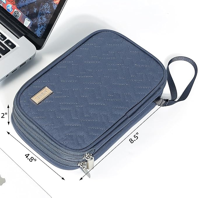 NISHEL Travel Cord Organizer Case, Double Layers Tech Electronic Bag, Essentials for Charger, Cable, Phone, Flash drive, Medium, Aegean-Blue