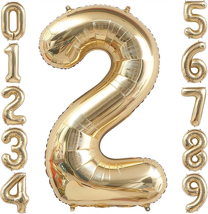Champagne Gold 2 Balloon,40 Inch Light Gold Number 2 Balloon Big Foil Mylar Helium 2 Balloon for Birthday Party Decorations