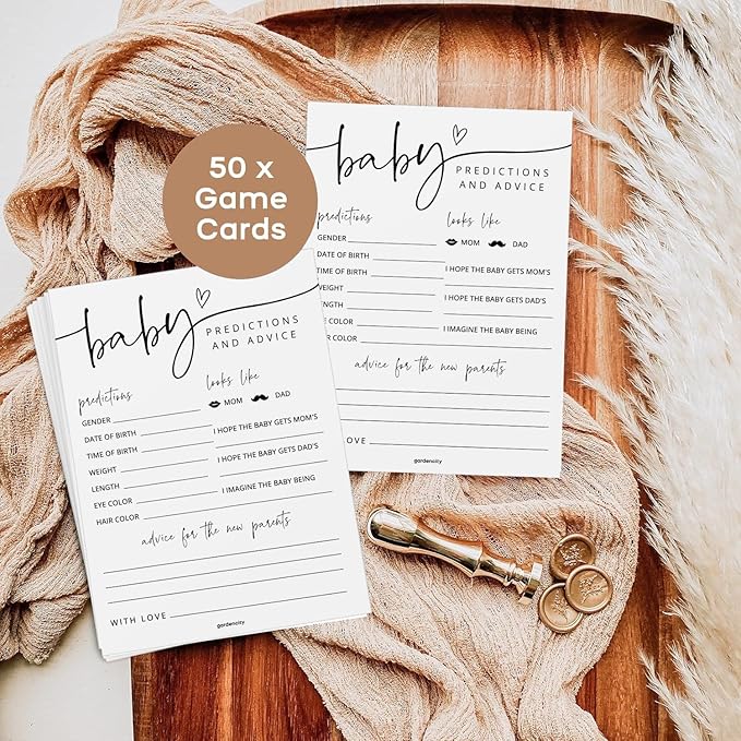GardenCity 50 Large Baby Predictions Cards, Advice and Wishes, Fun Baby Shower Games for Boy or Girl, Gender Neutral - Minimalist