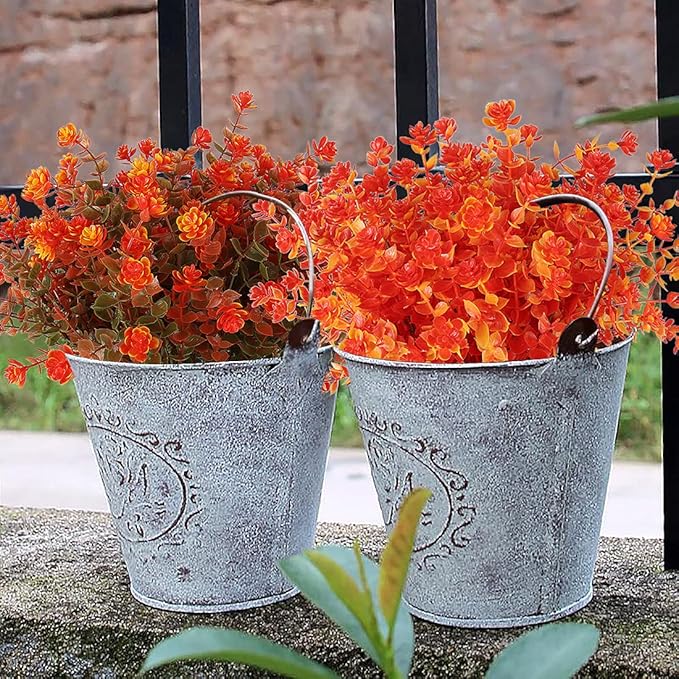 RECUTMS 8 Bundles Artificial Fall Flowers No Fade Faux Autumn Plants, Fake Indoor Outdoor Greenery for Thanksgiving Christmas Wedding Party Home Garden Fireplace Décor (Golden)
