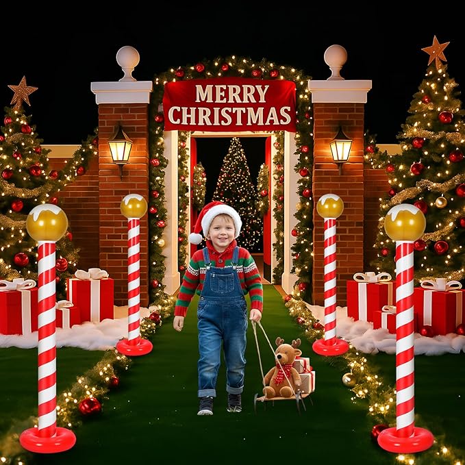 2 Pcs Christmas Inflatable Outdoor Decorations 4.3 ft Christmas North Pole Inflatable Column Decoration for Winter Xmas Lawn Yard Garden Home Decor
